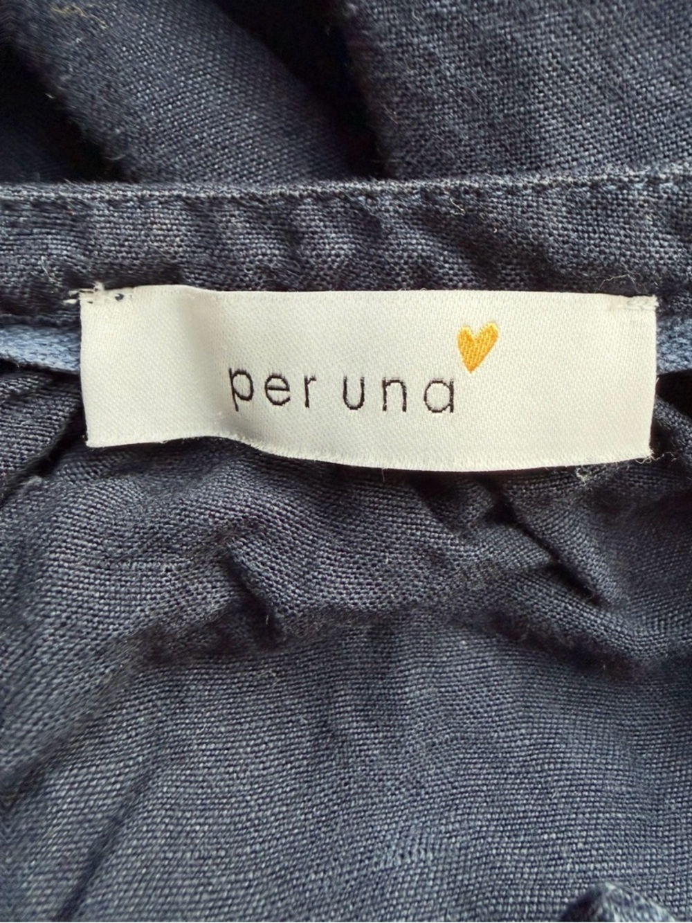 per una Navy Button-Front Midi Linen Dress with Drawstring Waist Size S or M - Picture 4 of 11